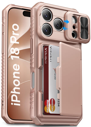 Vihibii for iPhone 18 Pro Case with Card Holder (4 Cards), Burgundy