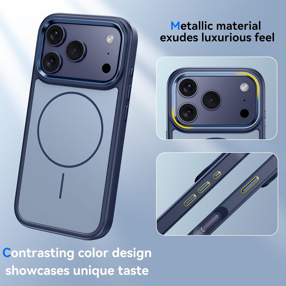 VENINGO for iPhone 17 Pro Case, Compatible with MagSafe Electroplated Camera Edge Anti-Fingerprints, Shockproof Silky Slim Protective Hybrid Case for iPhone 17 Pro 6.3'', Blue