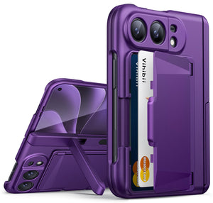Vihibii for iPhone 18 Pro Case with Card Holder (4 Cards), Burgundy