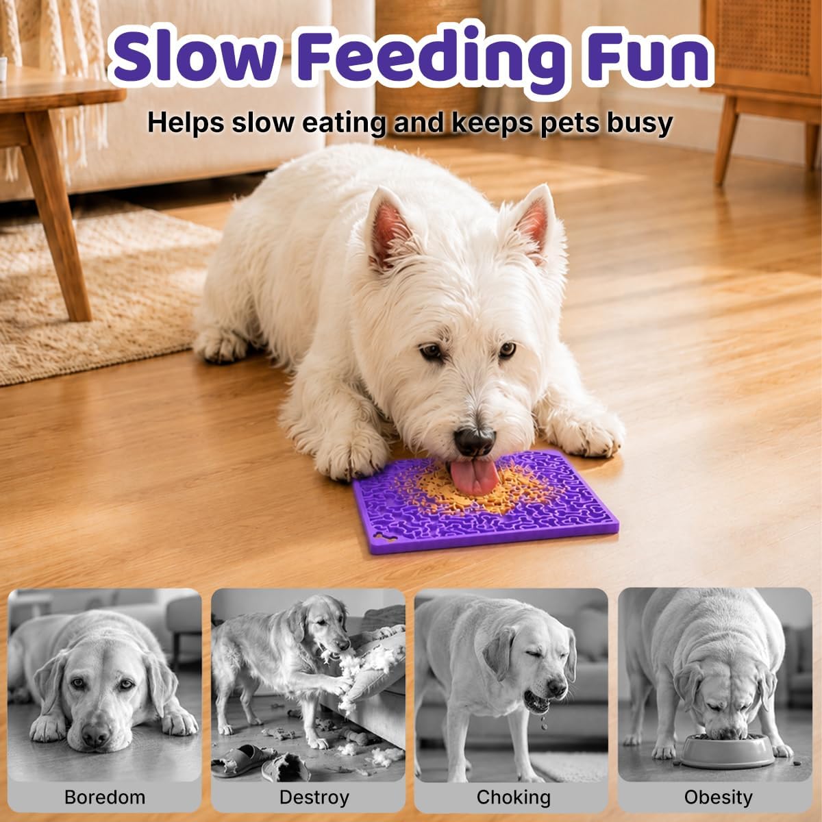 Dog Lick Mat with Strong Suction Cups, 2-Pack Multi-Texture Silicone Licking Mat for Anxiety Relief, Slow Feeder Pet Treat Mat for Dog Bathing, Grooming & Training, BPA-Free, Purple/Red