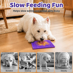 Dog Lick Mat with Strong Suction Cups, 2-Pack Multi-Texture Silicone Licking Mat for Anxiety Relief, Slow Feeder Pet Treat Mat for Dog Bathing, Grooming & Training, BPA-Free, Purple/Red