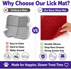 Dog Lick Mat with Strong Suction Cups, 2-Pack Multi-Texture Silicone Licking Mat for Anxiety Relief, Slow Feeder Pet Treat Mat for Dog Bathing, Grooming & Training, BPA-Free, Purple/Red