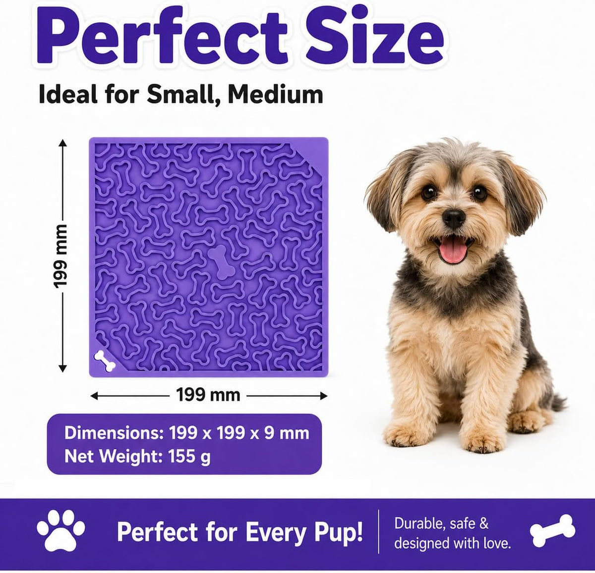 Dog Lick Mat with Strong Suction Cups, 2-Pack Multi-Texture Silicone Licking Mat for Anxiety Relief, Slow Feeder Pet Treat Mat for Dog Bathing, Grooming & Training, BPA-Free, Purple/Red