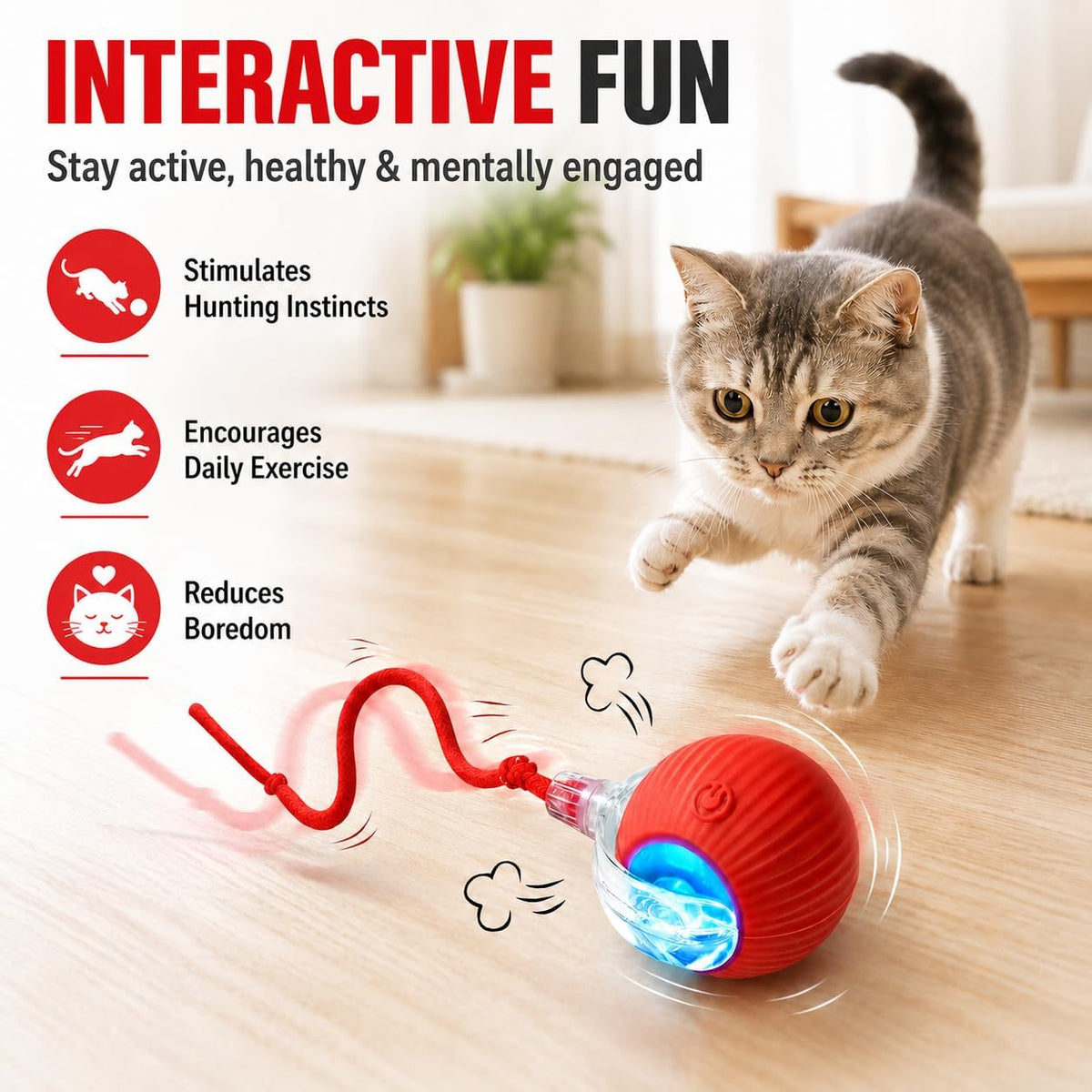 Interactive Automatic Rolling Motion Activated Chase Indoor Cat Ball Toy