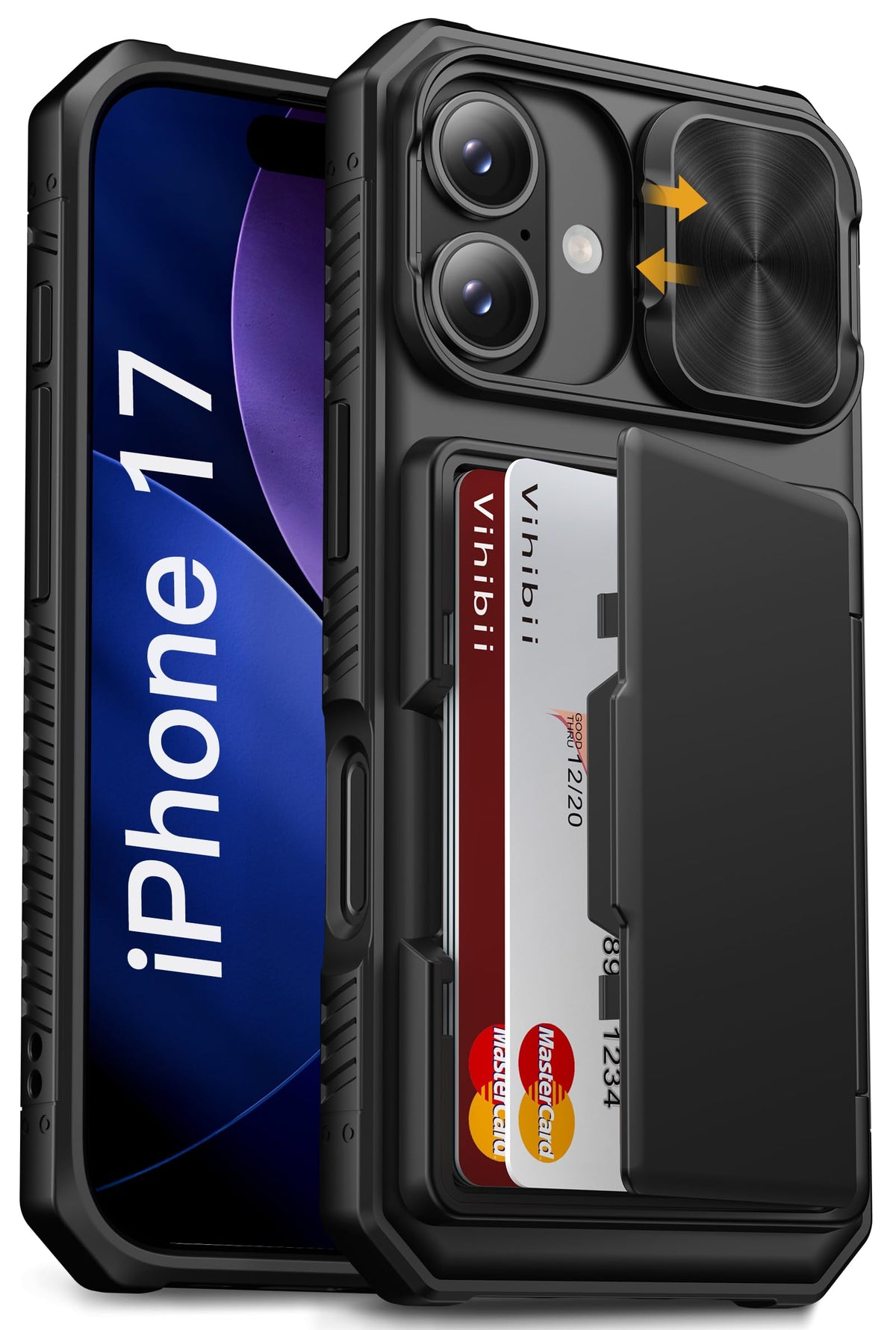 Vihibii for iPhone 18 Pro Case with Card Holder (4 Cards), Burgundy