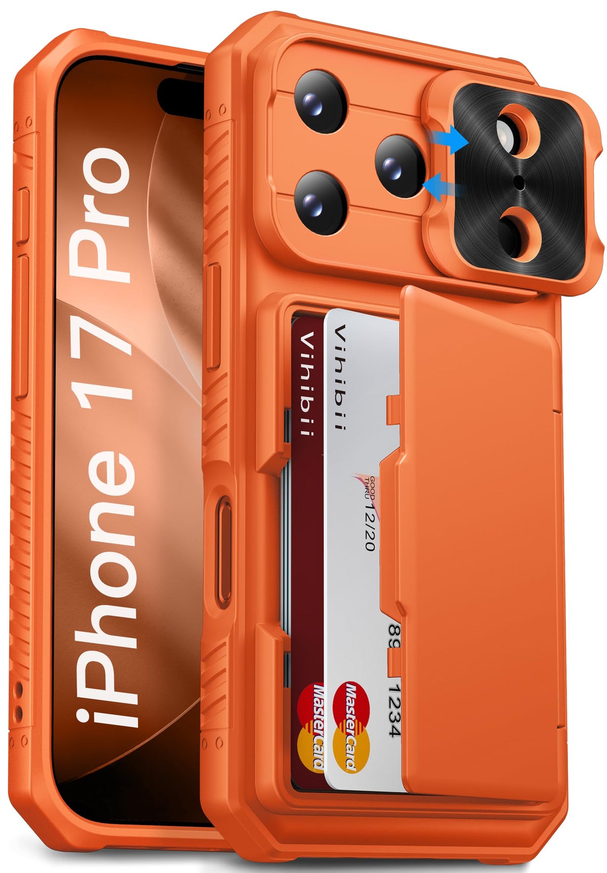 Vihibii for iPhone 18 Pro Case with Card Holder (4 Cards), Burgundy