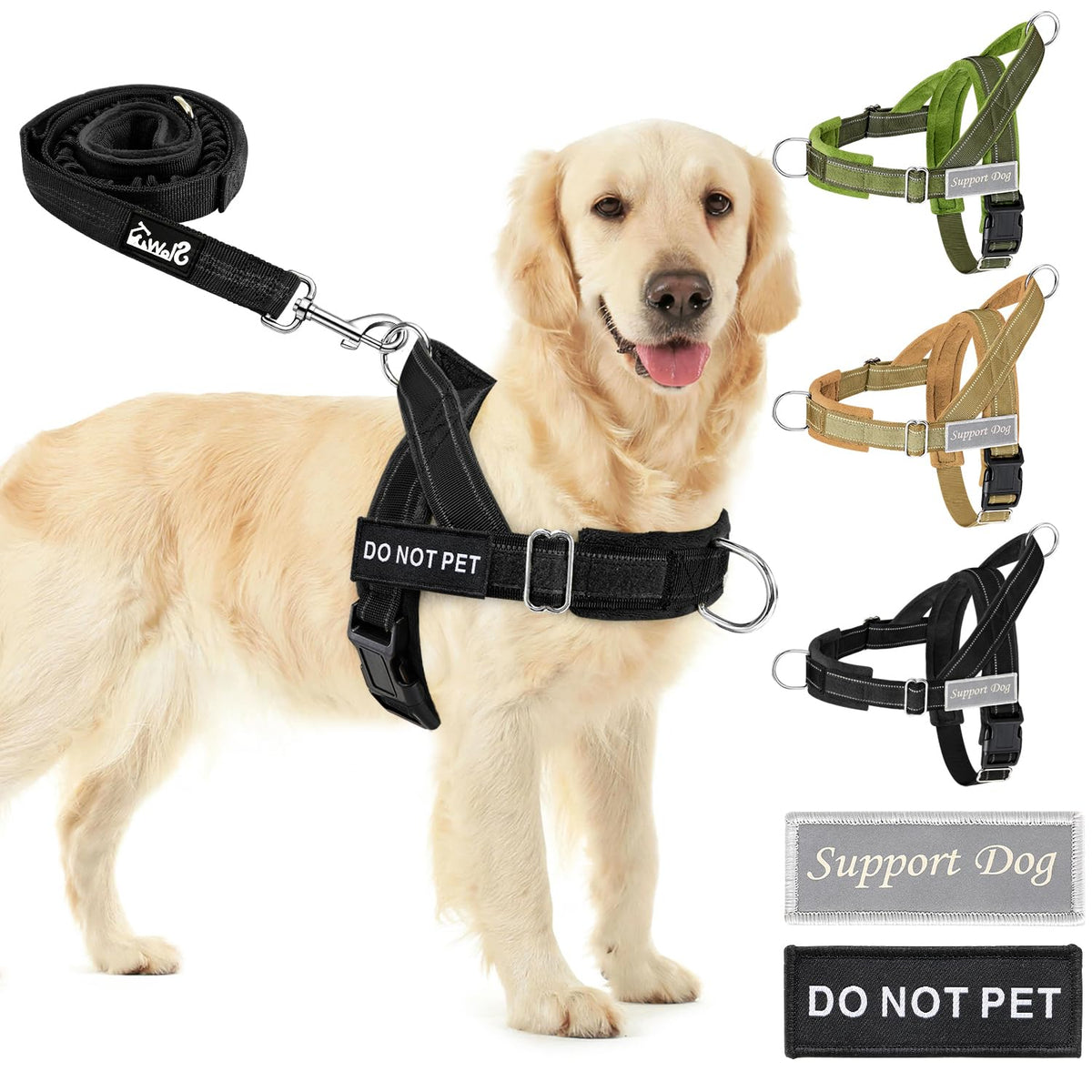 SlowTon No Pull Large Medium Dog Harness and Leash Set,No Choke Escapeproof Neck & Chest Adjustable, 5.9 Ft Dog Leash Anti-Twist Pet Lead, Soft Padded Reflective Tactical Military Dog Harness