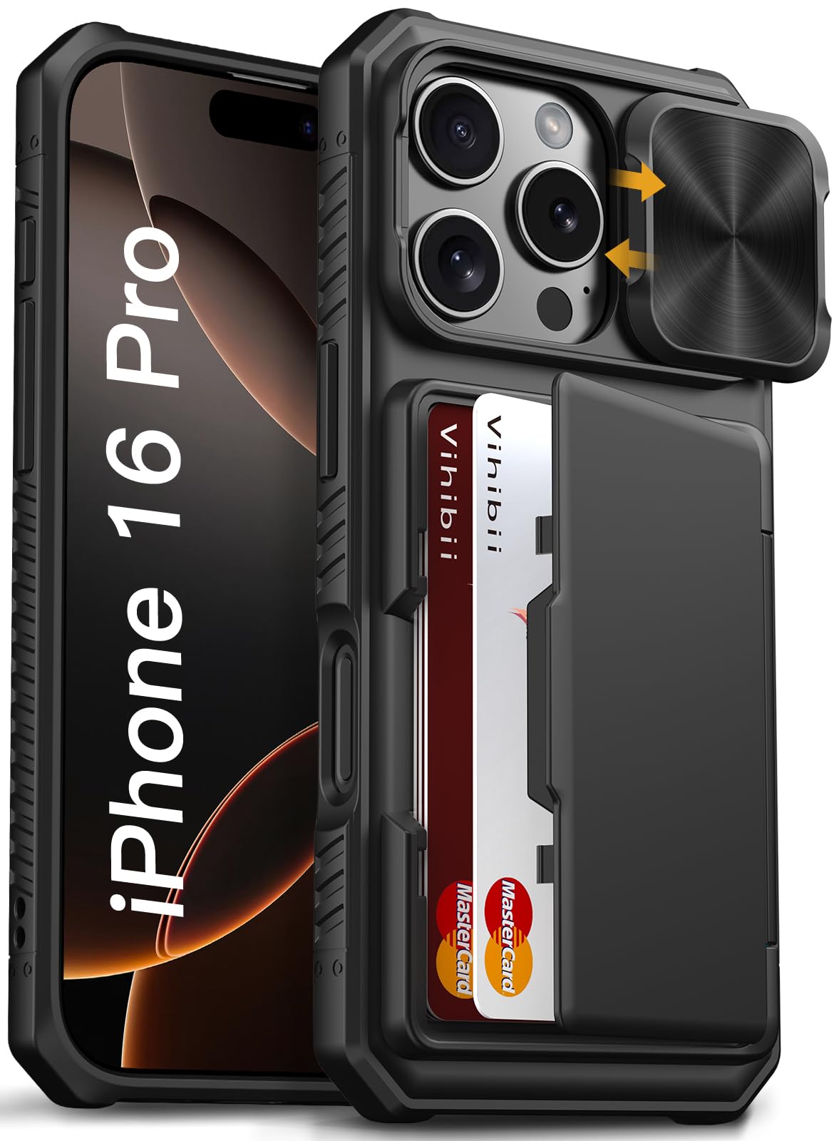 Vihibii for iPhone 18 Pro Case with Card Holder (4 Cards), Burgundy