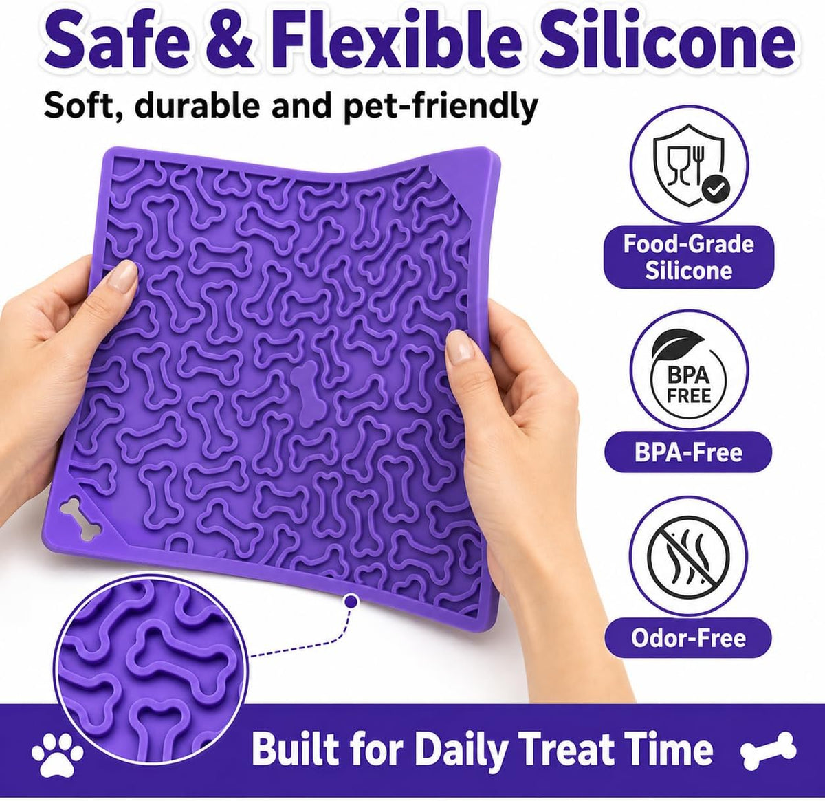 Dog Lick Mat with Strong Suction Cups, 2-Pack Multi-Texture Silicone Licking Mat for Anxiety Relief, Slow Feeder Pet Treat Mat for Dog Bathing, Grooming & Training, BPA-Free, Purple/Red