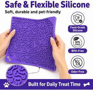 Dog Lick Mat with Strong Suction Cups, 2-Pack Multi-Texture Silicone Licking Mat for Anxiety Relief, Slow Feeder Pet Treat Mat for Dog Bathing, Grooming & Training, BPA-Free, Purple/Red