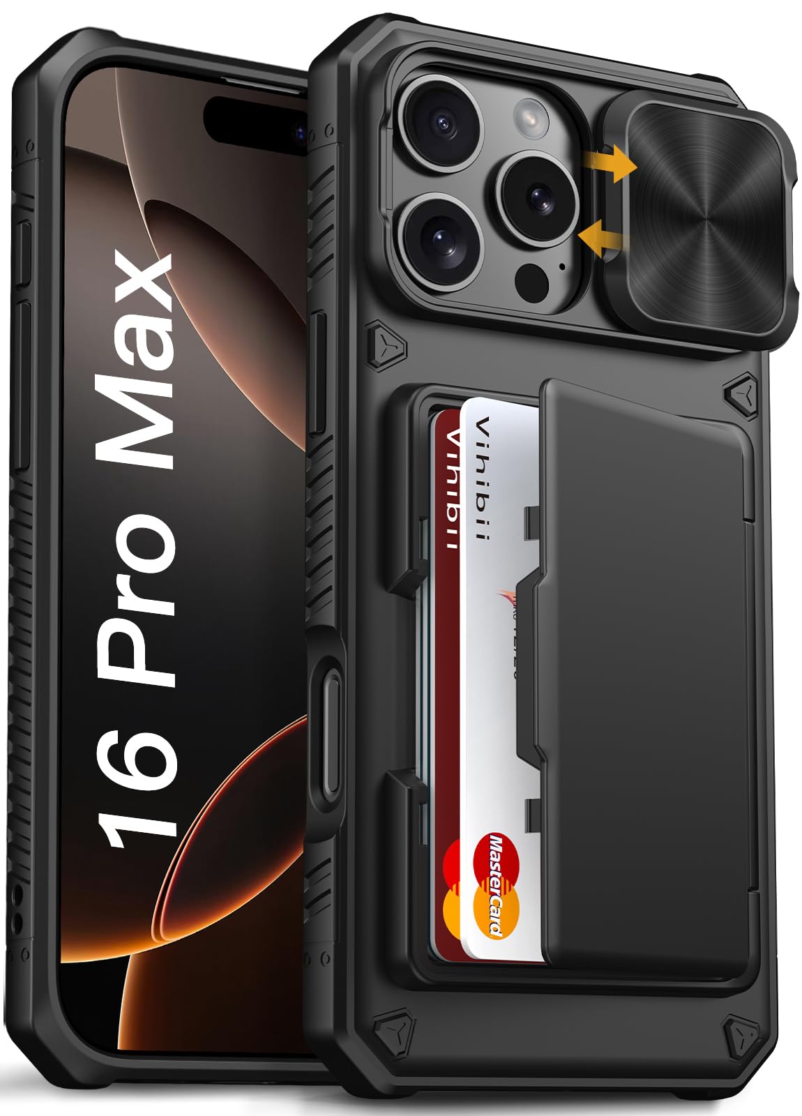 Vihibii for iPhone 18 Pro Case with Card Holder (4 Cards), Burgundy