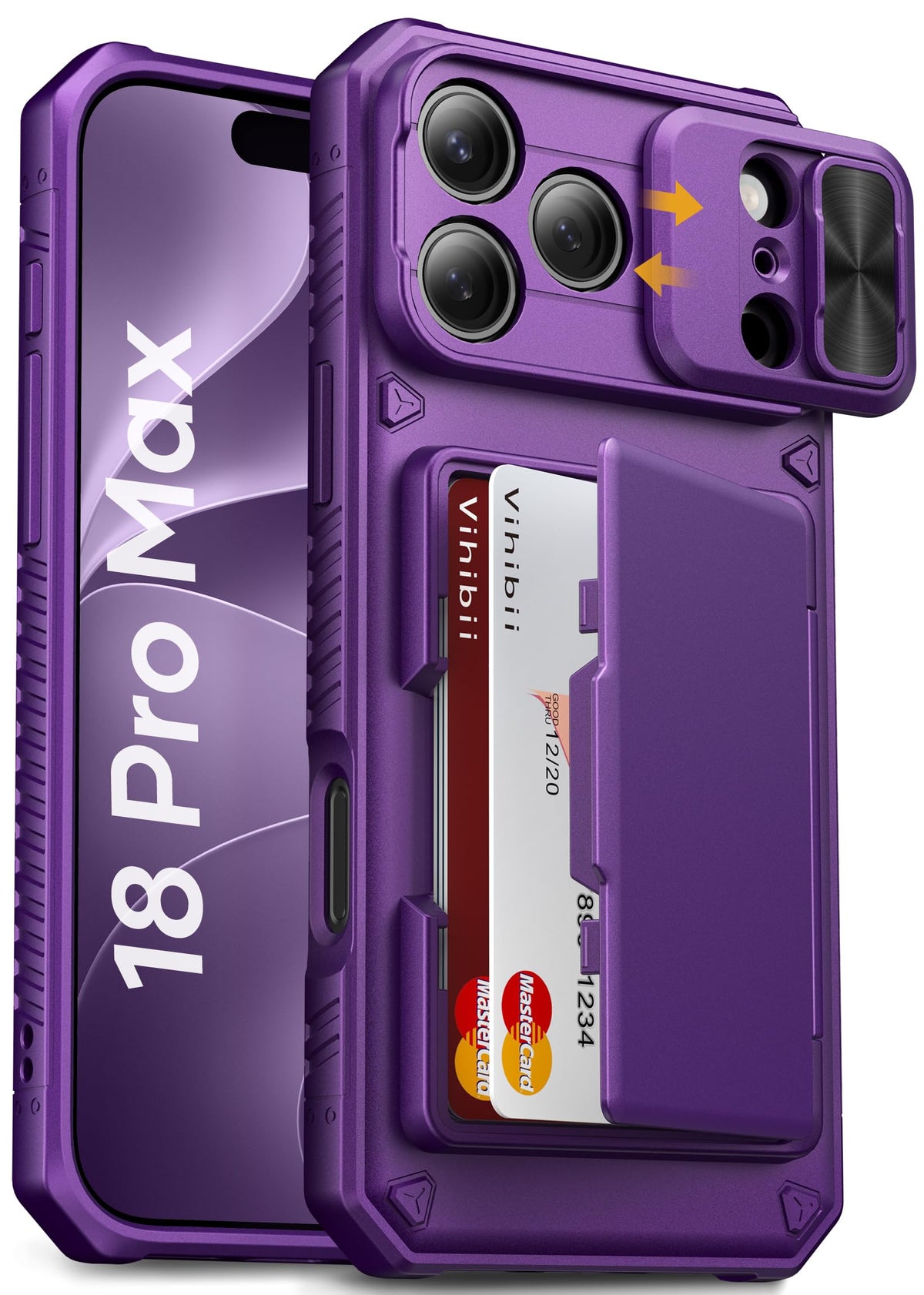 Vihibii for iPhone 18 Pro Case with Card Holder (4 Cards), Burgundy
