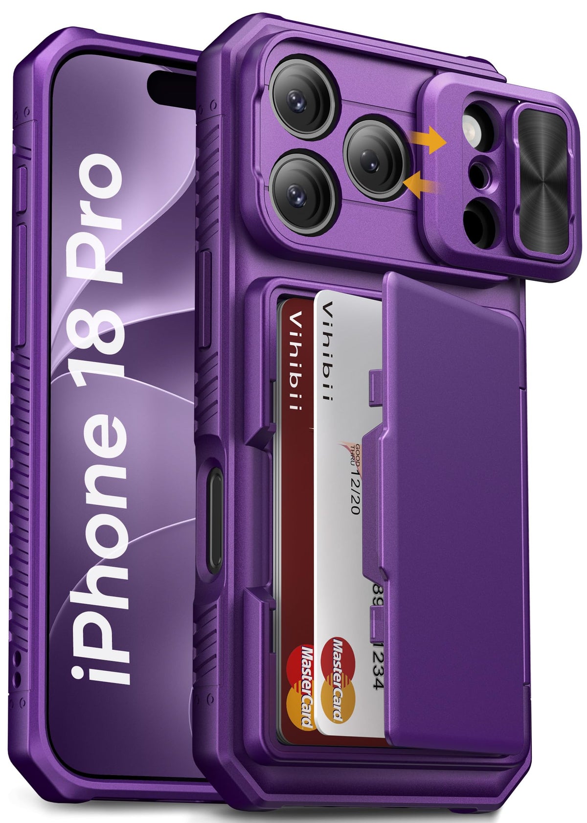 Vihibii for iPhone 18 Pro Case with Card Holder (4 Cards), Burgundy