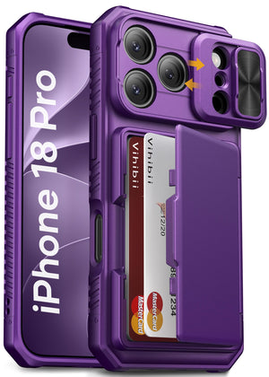 Vihibii for iPhone 18 Pro Case with Card Holder (4 Cards), Burgundy