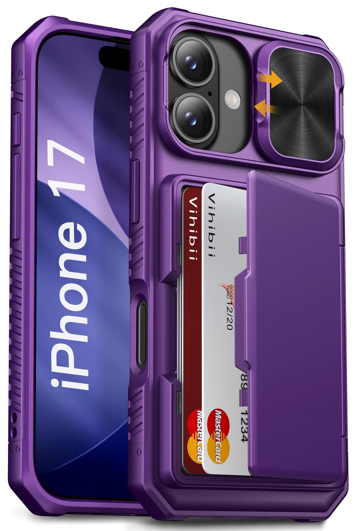 Vihibii for iPhone 18 Pro Case with Card Holder (4 Cards), Burgundy