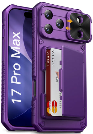 Vihibii for iPhone 18 Pro Case with Card Holder (4 Cards), Burgundy