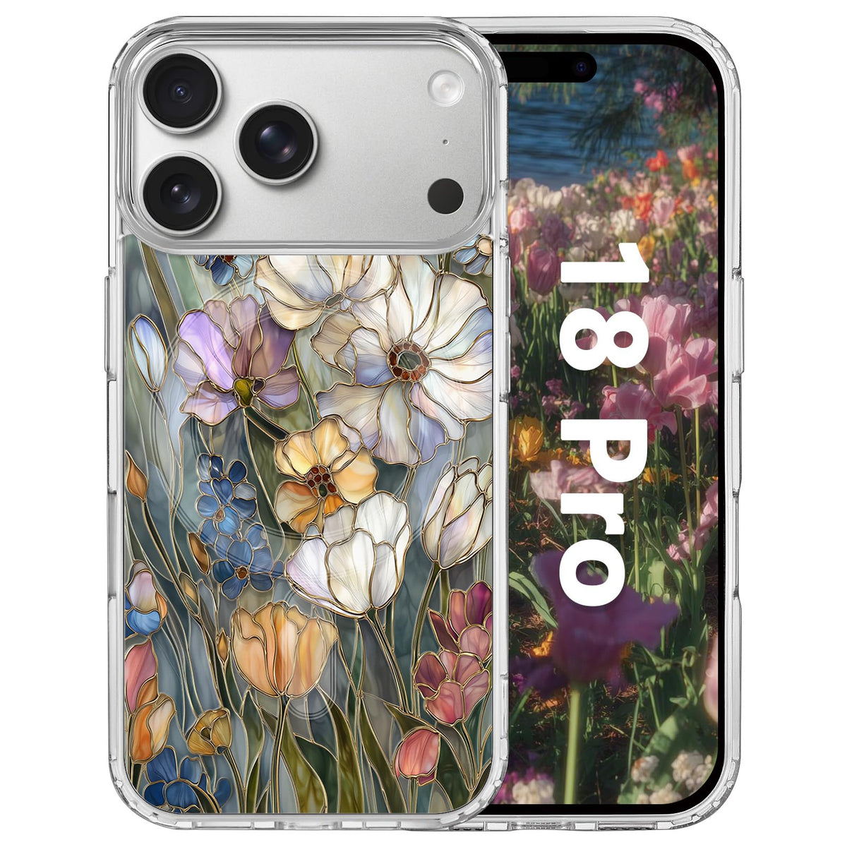 for iPhone 18 Pro Floral Case, Clear Magnetic Design, Sunset Beachy