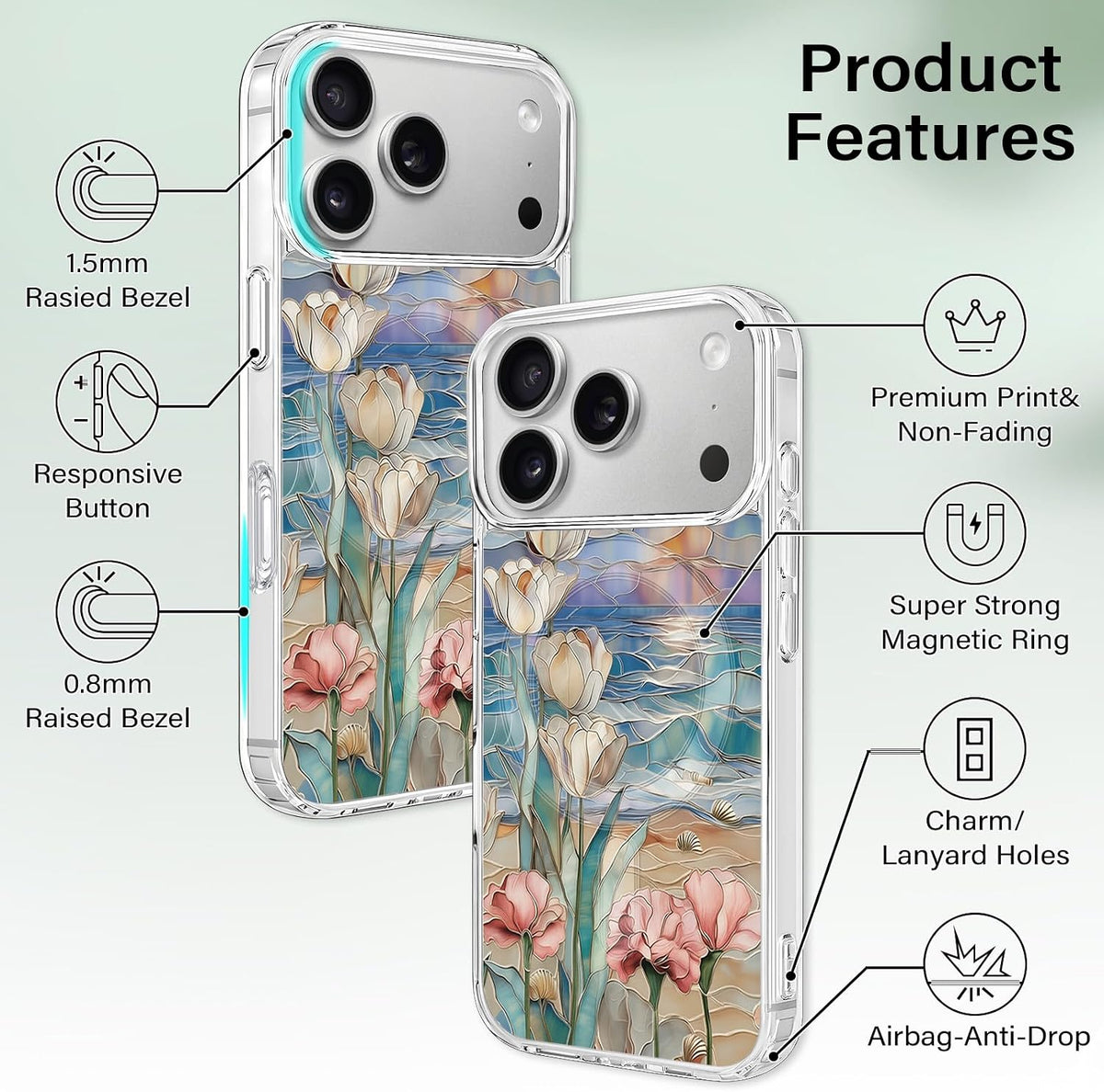 for iPhone 18 Pro Floral Case, Clear Magnetic Design, Sunset Beachy
