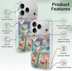 for iPhone 18 Pro Floral Case, Clear Magnetic Design, Sunset Beachy