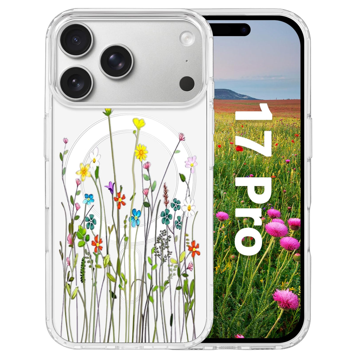 for iPhone 18 Pro Floral Case, Clear Magnetic Design, Sunset Beachy