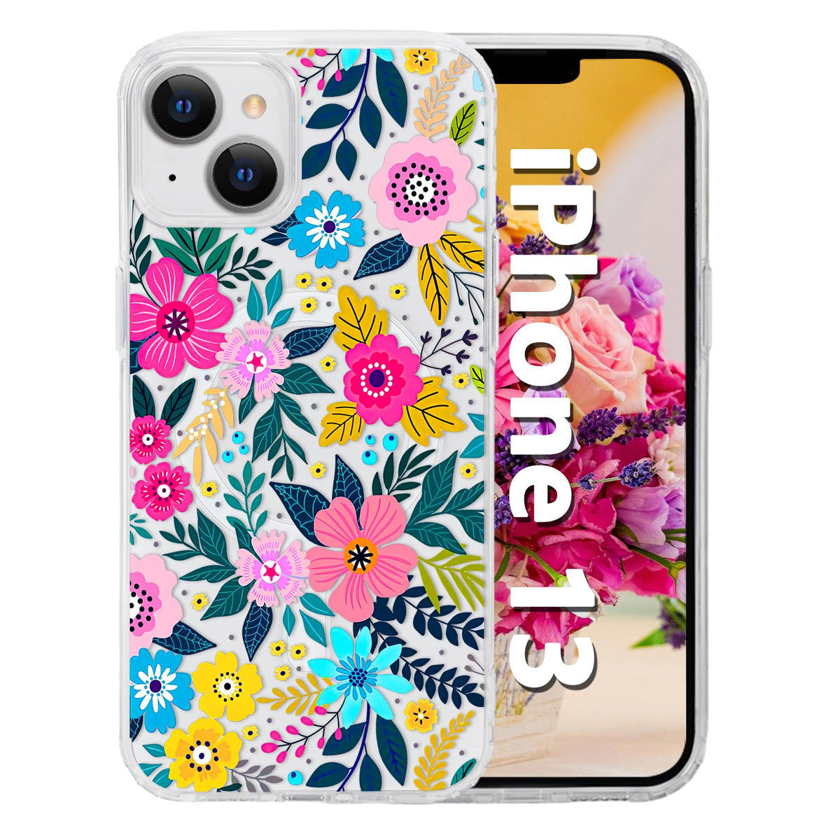 for iPhone 18 Pro Floral Case, Clear Magnetic Design, Sunset Beachy